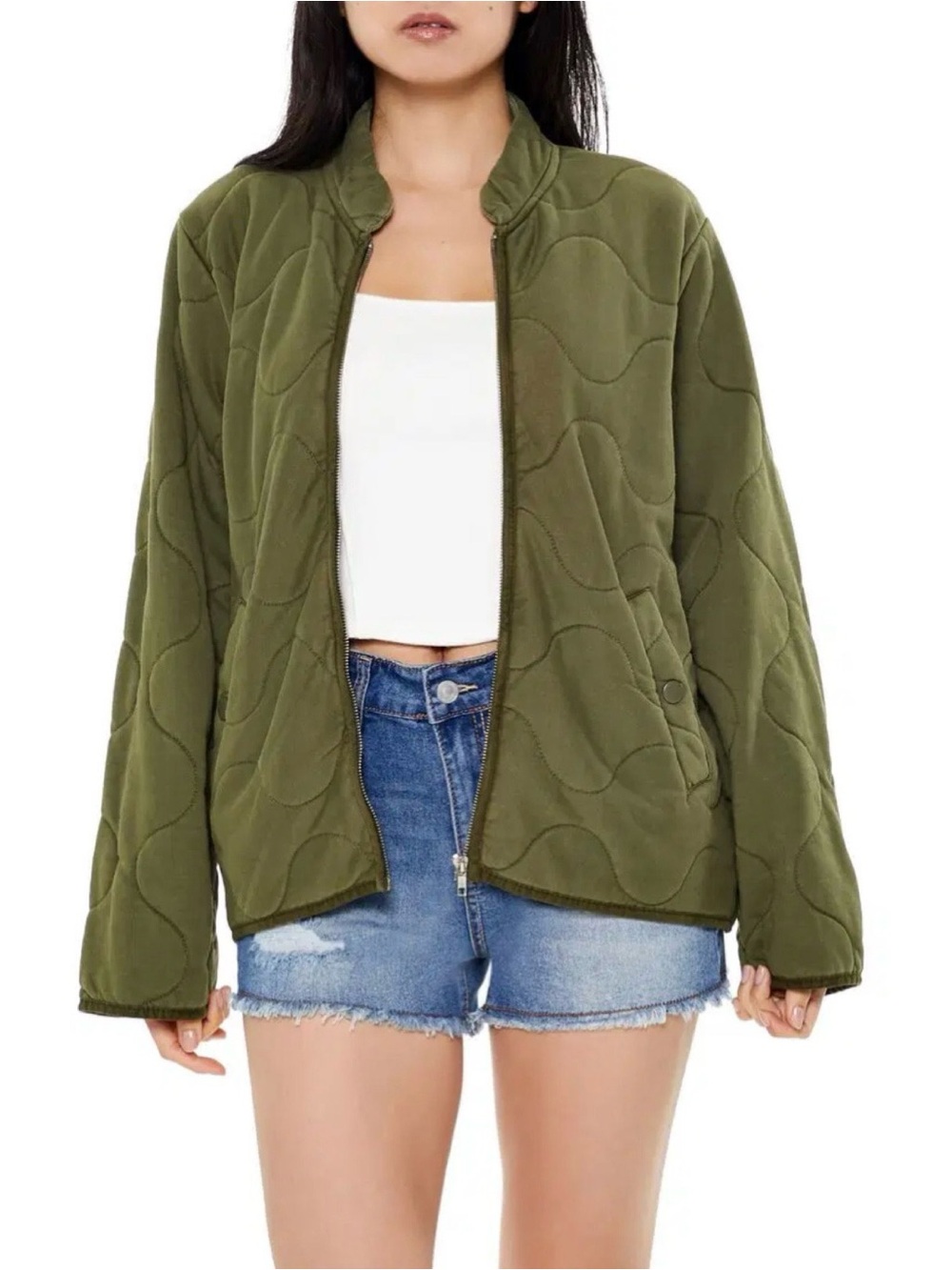 Forever 21 Abstract Quilted Zip Up Jacket